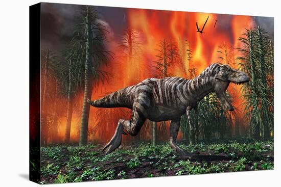 Tyrannosaurus Rex Fleeing from a Deadly Forest Fire-null-Stretched Canvas
