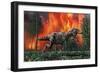 Tyrannosaurus Rex Fleeing from a Deadly Forest Fire-null-Framed Art Print