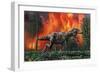 Tyrannosaurus Rex Fleeing from a Deadly Forest Fire-null-Framed Art Print