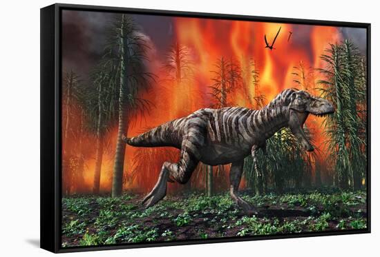 Tyrannosaurus Rex Fleeing from a Deadly Forest Fire-null-Framed Stretched Canvas