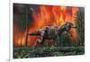 Tyrannosaurus Rex Fleeing from a Deadly Forest Fire-null-Framed Art Print