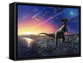 Tyrannosaurus Rex Fleeing From An Asteroid Strike-Chris Butler-Framed Stretched Canvas