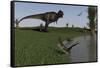 Tyrannosaurus Rex Frightens a Group of Peteinosaurus-null-Framed Stretched Canvas