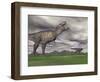 Tyrannosaurus Rex Growling as a Fellow T-Rex Runs Away-null-Framed Art Print