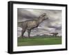 Tyrannosaurus Rex Growling as a Fellow T-Rex Runs Away-null-Framed Art Print