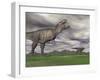 Tyrannosaurus Rex Growling as a Fellow T-Rex Runs Away-null-Framed Art Print