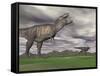 Tyrannosaurus Rex Growling as a Fellow T-Rex Runs Away-null-Framed Stretched Canvas