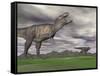 Tyrannosaurus Rex Growling as a Fellow T-Rex Runs Away-null-Framed Stretched Canvas