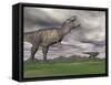 Tyrannosaurus Rex Growling as a Fellow T-Rex Runs Away-null-Framed Stretched Canvas