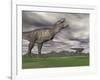 Tyrannosaurus Rex Growling as a Fellow T-Rex Runs Away-null-Framed Art Print