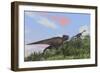 Tyrannosaurus Rex Hunting a Gigantoraptor in an Open Field-null-Framed Art Print