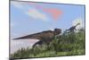 Tyrannosaurus Rex Hunting a Gigantoraptor in an Open Field-null-Mounted Art Print