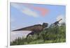 Tyrannosaurus Rex Hunting a Gigantoraptor in an Open Field-null-Framed Art Print