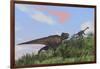 Tyrannosaurus Rex Hunting a Gigantoraptor in an Open Field-null-Framed Art Print