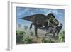 Tyrannosaurus Rex Hunting a Lone Parasaurolophus Duckbill Dinosaur-null-Framed Art Print