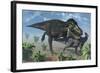 Tyrannosaurus Rex Hunting a Lone Parasaurolophus Duckbill Dinosaur-null-Framed Art Print