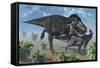 Tyrannosaurus Rex Hunting a Lone Parasaurolophus Duckbill Dinosaur-null-Framed Stretched Canvas