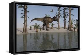 Tyrannosaurus Rex Hunting for its Next Meal Along the Water's Edge-null-Framed Stretched Canvas