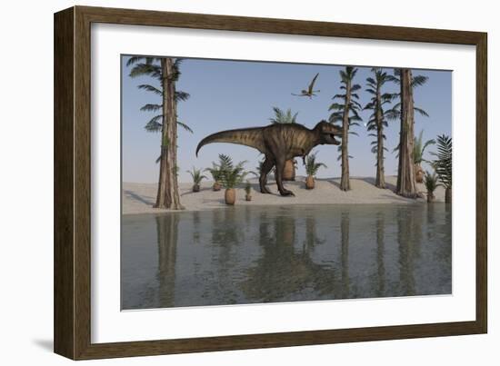 Tyrannosaurus Rex Hunting for its Next Meal Along the Water's Edge-null-Framed Art Print