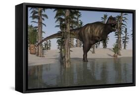 Tyrannosaurus Rex Hunting for its Next Meal in Shallow Water-null-Framed Stretched Canvas