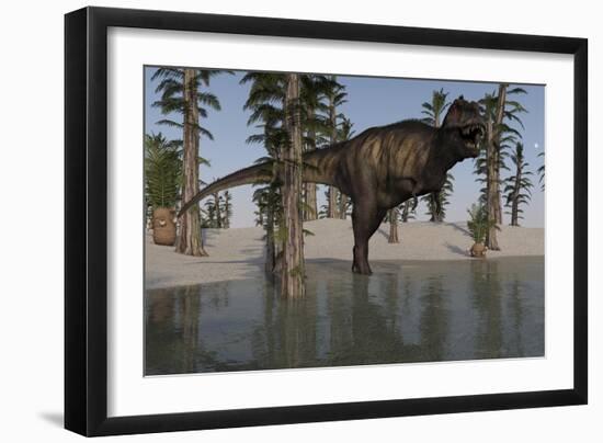 Tyrannosaurus Rex Hunting for its Next Meal in Shallow Water-null-Framed Art Print