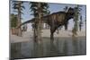 Tyrannosaurus Rex Hunting for its Next Meal in Shallow Water-null-Mounted Art Print