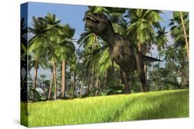 Tyrannosaurus Rex Hunting in a Tropical Landscape-null-Stretched Canvas