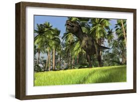 Tyrannosaurus Rex Hunting in a Tropical Landscape-null-Framed Art Print