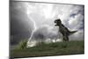 Tyrannosaurus Rex Hunting in an Open Field During a Lightning Storm-null-Mounted Art Print