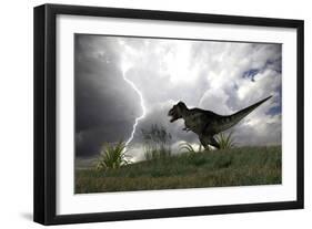 Tyrannosaurus Rex Hunting in an Open Field During a Lightning Storm-null-Framed Art Print