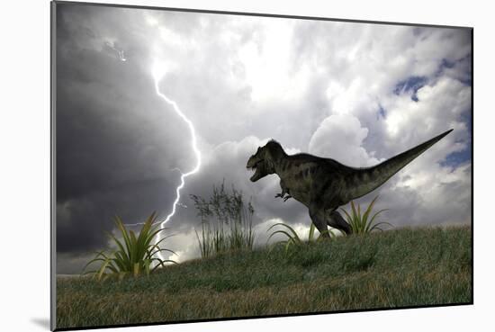 Tyrannosaurus Rex Hunting in an Open Field During a Lightning Storm-null-Mounted Art Print