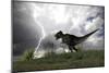 Tyrannosaurus Rex Hunting in an Open Field During a Lightning Storm-null-Mounted Premium Giclee Print