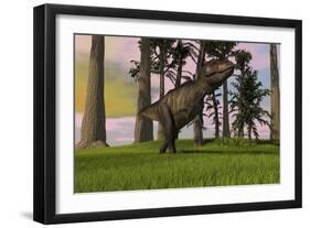 Tyrannosaurus Rex Hunting in Grasslands-null-Framed Art Print
