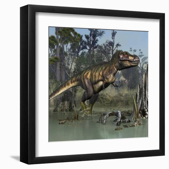 Tyrannosaurus Rex Hunting in Prehistoric Wetlands-Stocktrek Images-Framed Art Print