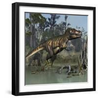 Tyrannosaurus Rex Hunting in Prehistoric Wetlands-Stocktrek Images-Framed Art Print