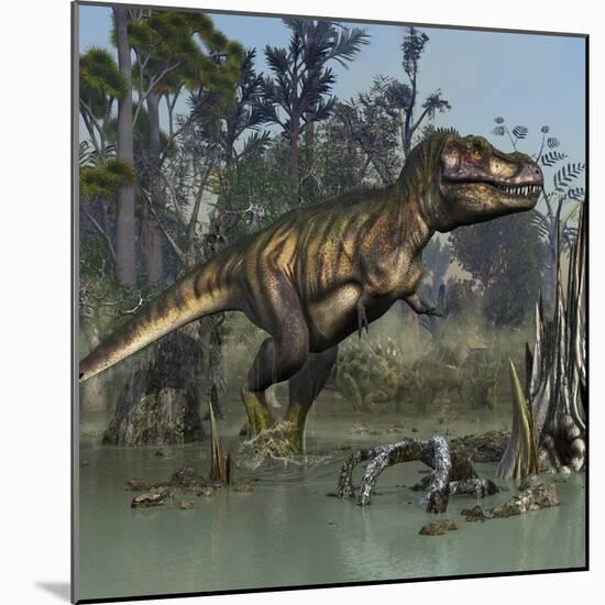 Tyrannosaurus Rex Hunting in Prehistoric Wetlands-Stocktrek Images-Mounted Art Print