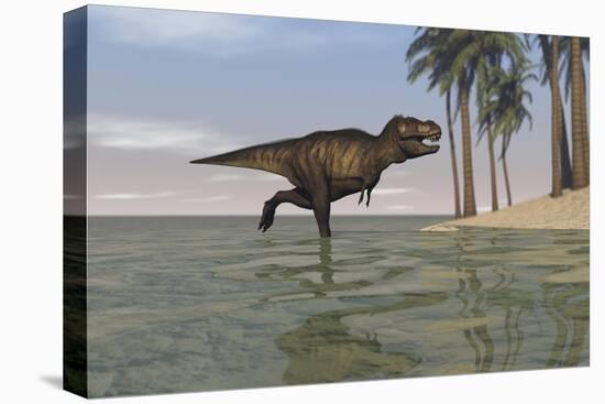 Tyrannosaurus Rex Hunting in Shallow Water-null-Stretched Canvas