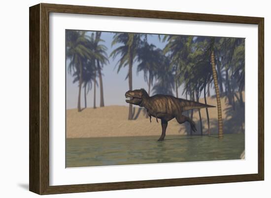 Tyrannosaurus Rex Hunting in Shallow Water-null-Framed Art Print