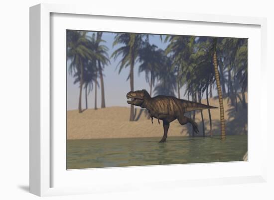 Tyrannosaurus Rex Hunting in Shallow Water-null-Framed Art Print