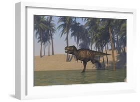 Tyrannosaurus Rex Hunting in Shallow Water-null-Framed Art Print