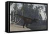 Tyrannosaurus Rex Hunting on the Edge of Shoreline-null-Framed Stretched Canvas