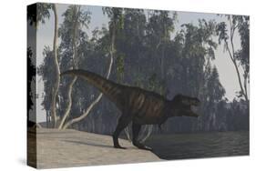 Tyrannosaurus Rex Hunting on the Edge of Shoreline-null-Stretched Canvas