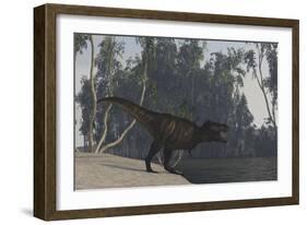 Tyrannosaurus Rex Hunting on the Edge of Shoreline-null-Framed Art Print