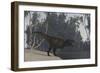 Tyrannosaurus Rex Hunting on the Edge of Shoreline-null-Framed Premium Giclee Print