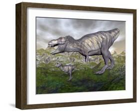 Tyrannosaurus Rex Mother and Offspring-null-Framed Art Print