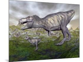Tyrannosaurus Rex Mother and Offspring-null-Mounted Art Print
