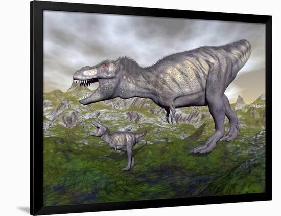 Tyrannosaurus Rex Mother and Offspring-null-Framed Art Print