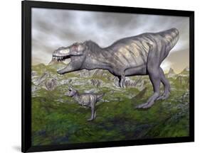 Tyrannosaurus Rex Mother and Offspring-null-Framed Art Print