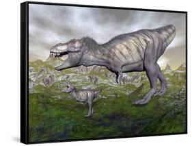 Tyrannosaurus Rex Mother and Offspring-null-Framed Stretched Canvas