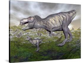 Tyrannosaurus Rex Mother and Offspring-null-Stretched Canvas